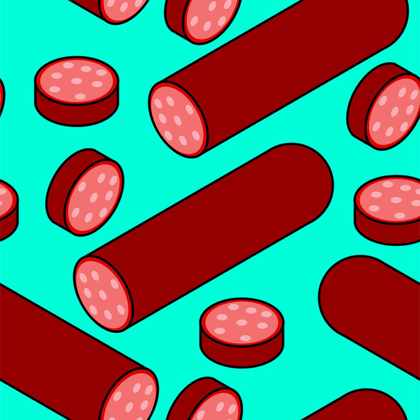 Salami seamless pattern isometric style. Sausage background. Foo - Vector, Image