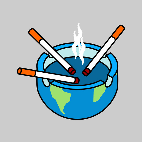 Popelník planetě Zemi s cigarety, samostatný. Kouření illustrat - Vektor, obrázek