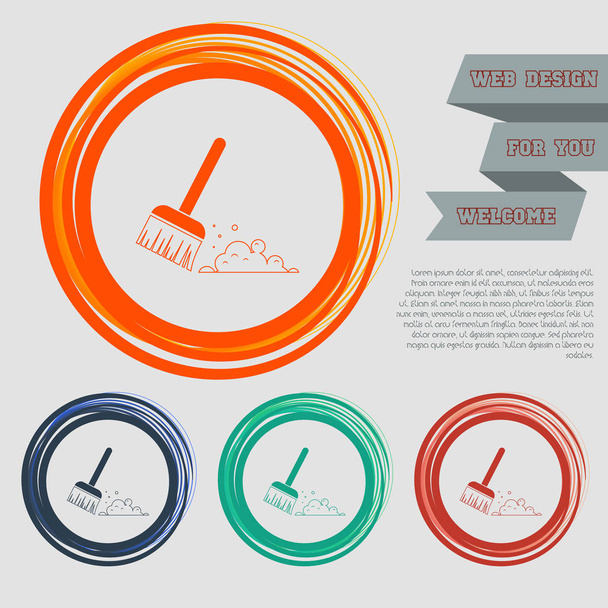 Broom icon on the red, blue, green, orange buttons for your website and design with space text. Vector - Vector, Image