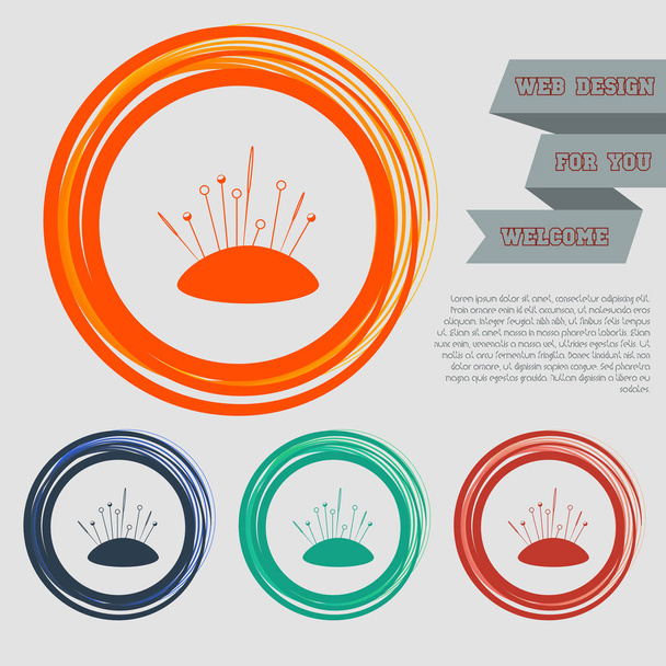 Icono de la aguja de coser en los botones rojo, azul, verde, naranja para su sitio web y el diseño con el texto del espacio. Vector
 - Vector, Imagen