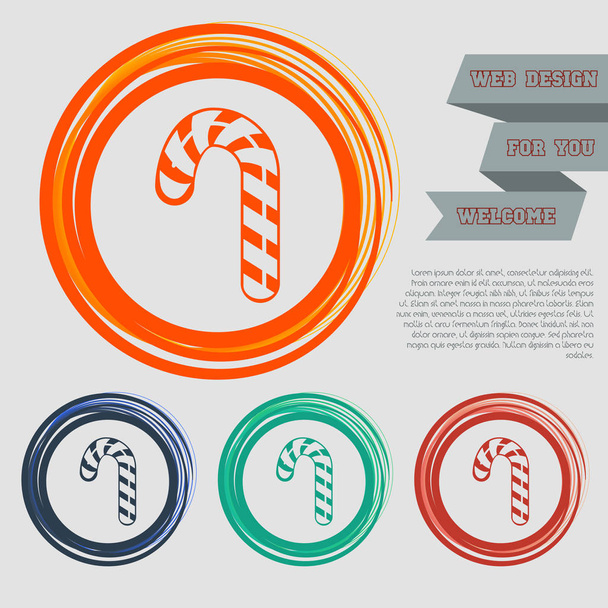 Christmas peppermint candy cane with stripes icon on the red, blue, green, orange buttons for your website and design  space text. Vector - Vector, Image