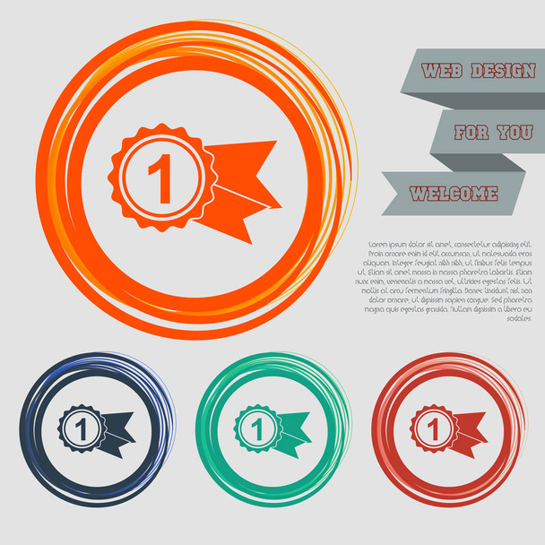 premio, insignia con cintas icono en los botones rojo, azul, verde, naranja para su sitio web y el diseño de texto del espacio. Vector
 - Vector, Imagen