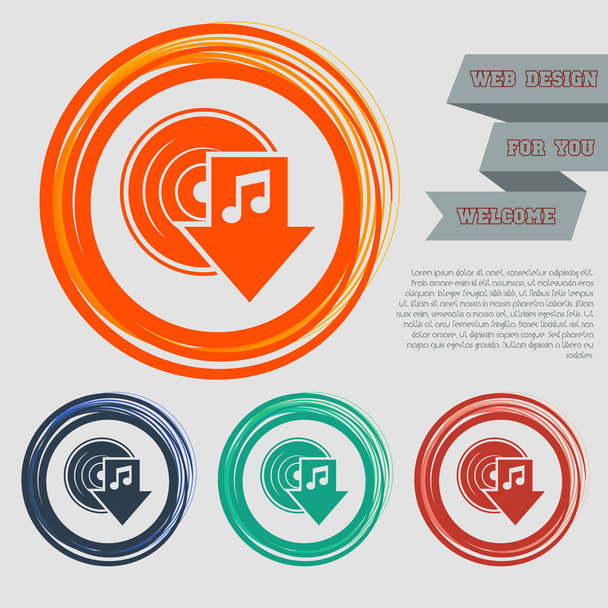 Download muziek icon op de rode, blauwe, groene, oranje knoppen voor uw website en ontwerp met tekst. Vector - Vector, afbeelding