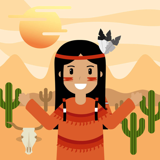 native american people cartoon - Vetor, Imagem