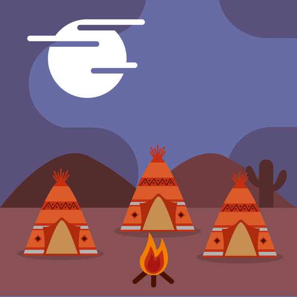 Native Amerikaanse volk cartoon - Vector, afbeelding