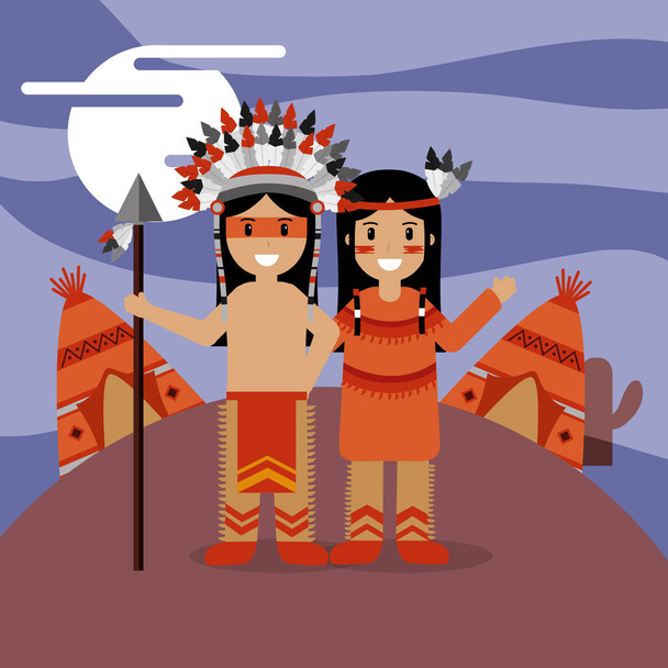 Native Amerikaanse volk cartoon - Vector, afbeelding