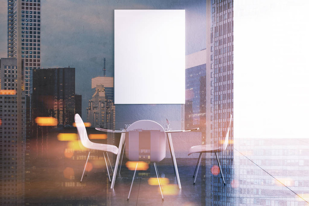 Gray dining room, white chairs, poster toned - Φωτογραφία, εικόνα