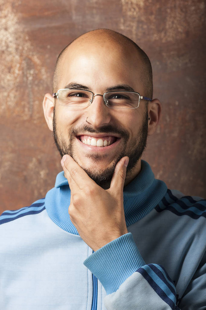 portrait of a young bald man with a beard and glasses - Foto, Imagem