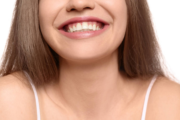 Young woman with beautiful smile, closeup. Teeth whitening - Fotografie, Obrázek