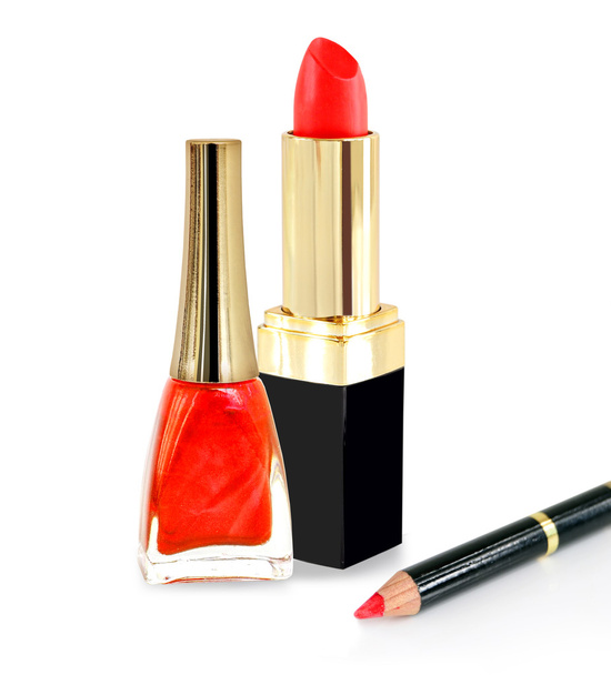 Red lipstick, nailpolish and lip pencil - Photo, Image