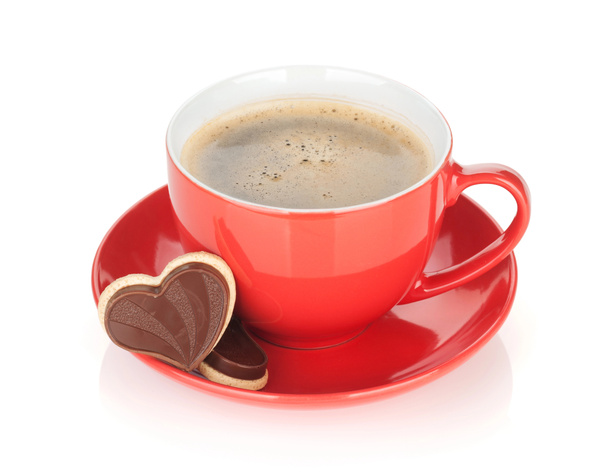 tasse de café rouge et biscuits au chocolat
 - Photo, image