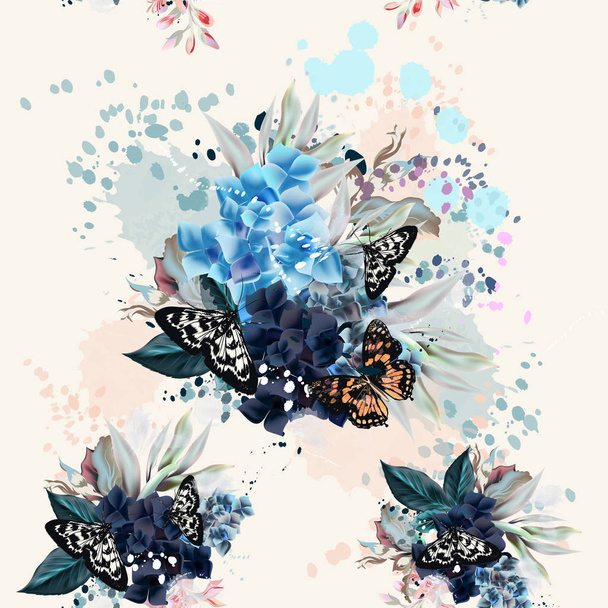 Beautiful artistic pattern with flowers and butterflies in vinta - ベクター画像