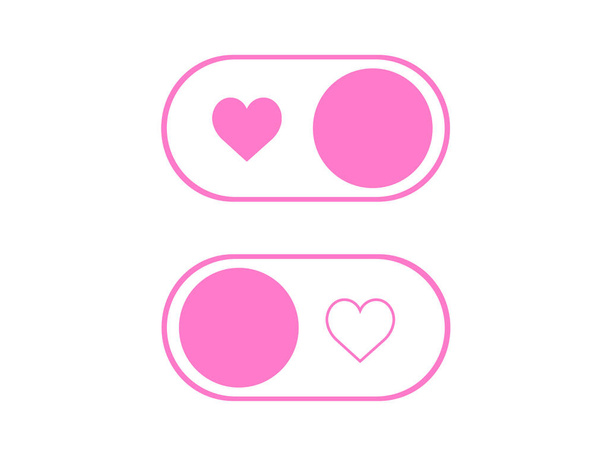Vector simple heart icon On and Off Toggle switch button - Wektor, obraz