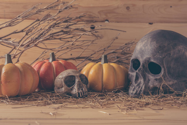   Halloween pumpkin on wood table. - Foto, afbeelding