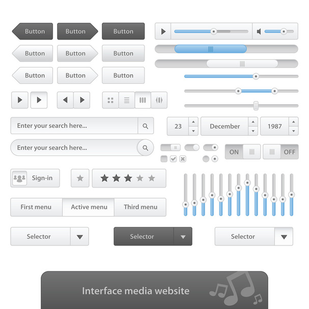 Interfaz Página web de medios (Blanco
) - Vector, imagen