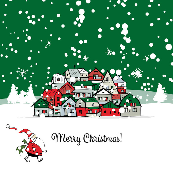 Feliz cartão postal de Natal com fundo cityscape
 - Vetor, Imagem