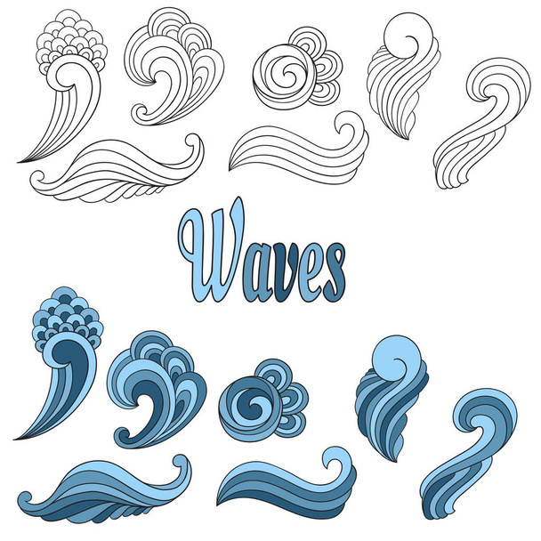 Vector Wavy Design Elements. Black and white and colorful elements - Вектор,изображение