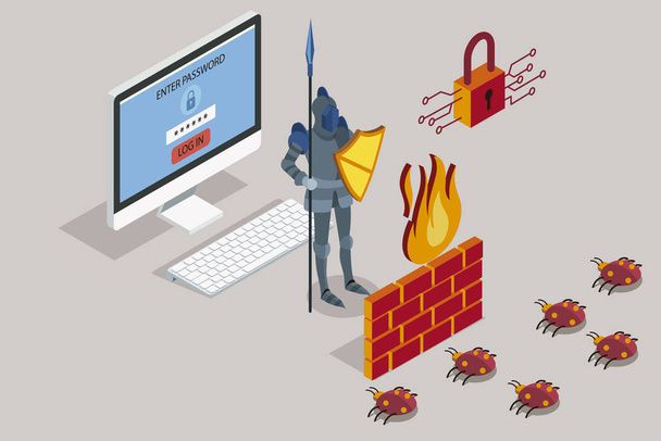 Protección de datos de seguridad con firewall
 - Vector, imagen