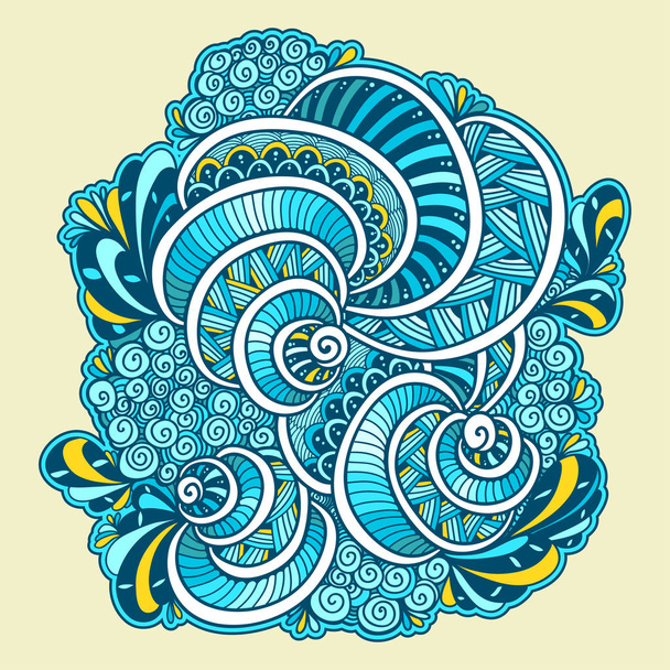 Abstract Zen tangle Zen doodle marine composition from shells blue orange white for template of coloring page or adult coloring books or for decoration T shirt or for print and others - Διάνυσμα, εικόνα