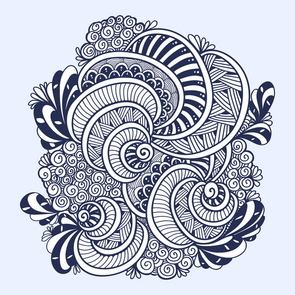 Abstract Zen tangle Zen doodle marine composition from shells black on white for coloring page or adult coloring books or for decoration T shirt or for print and others - Vetor, Imagem