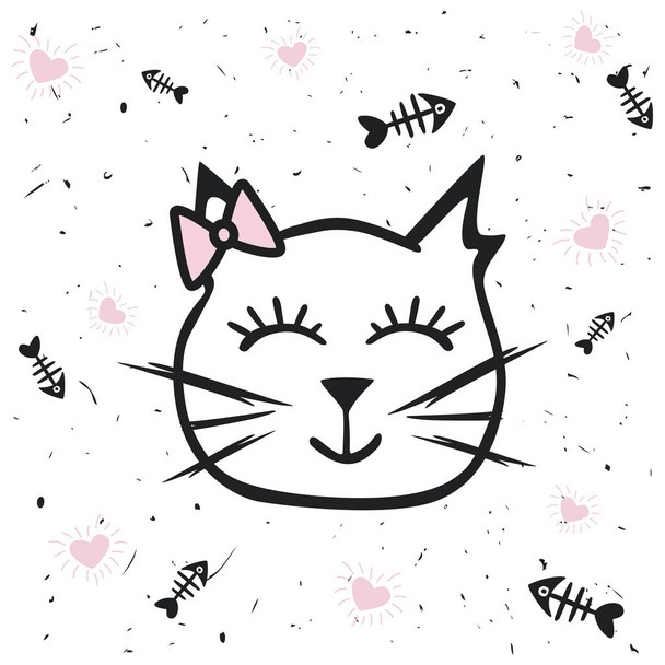 Painted cute vector cat. Creative background for design of cards - Vektör, Görsel