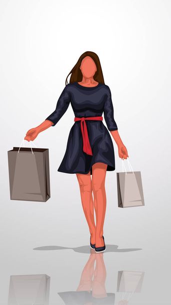 woman in dress on grey background - Vector, Image