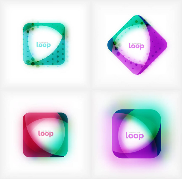 Set of vector square loop business symbols, geometric icons created of waves, with blurred shadow - Vector, Image
