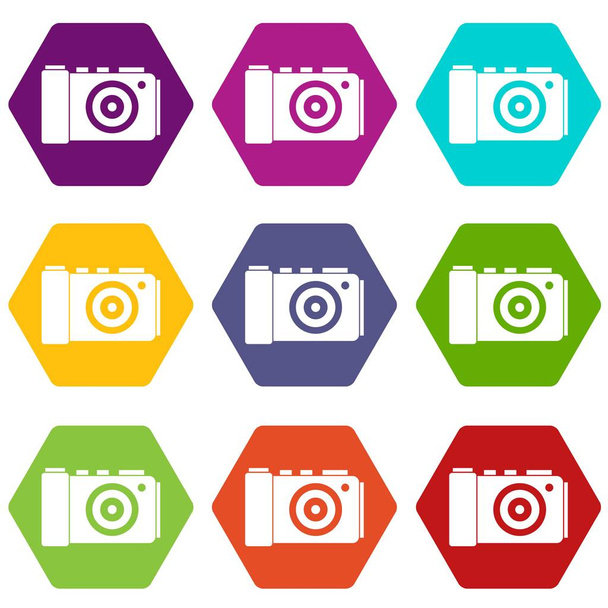 Foto fotocamera icona impostato esaedro a colori
 - Vettoriali, immagini