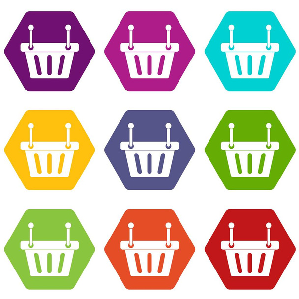 Shopping cart icon set color hexahedron - Wektor, obraz