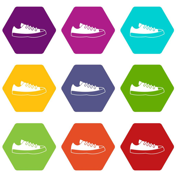Sneakers icon set color hexahedron - Διάνυσμα, εικόνα