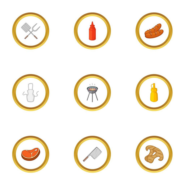 Bbq party icons set, cartoon style - Vector, Image