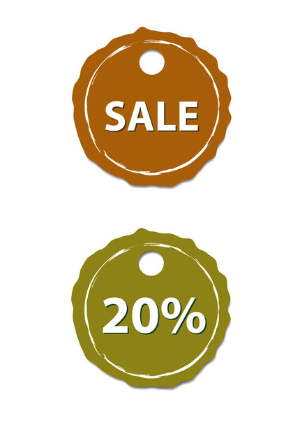 Collection of round sale labels in brown and green. - Vektör, Görsel