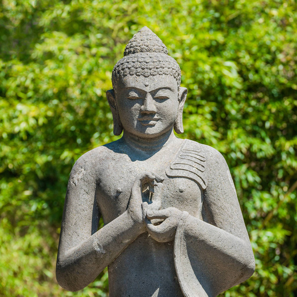Monumento de Buda orando no jardim
 - Foto, Imagem