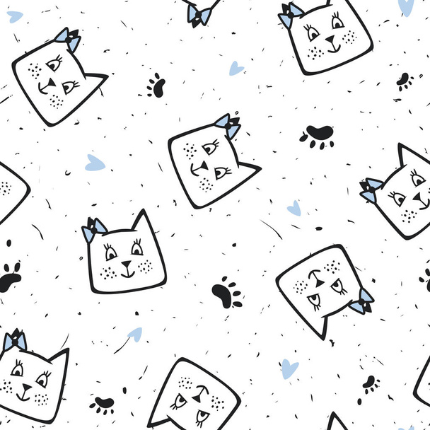 Seamless texture with funny, cute cats. Festive background for p - Vector, Image