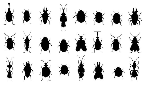 Μαύρες σιλουέτες. Συλλογή των bugs. Σύνολο εντόμων σιλουέτα. Εικονογράφηση διάνυσμα που απομονώνονται σε λευκό φόντο. Ιστοσελίδα σελίδα και ο σχεδιασμός της εφαρμογής για κινητά - Διάνυσμα, εικόνα