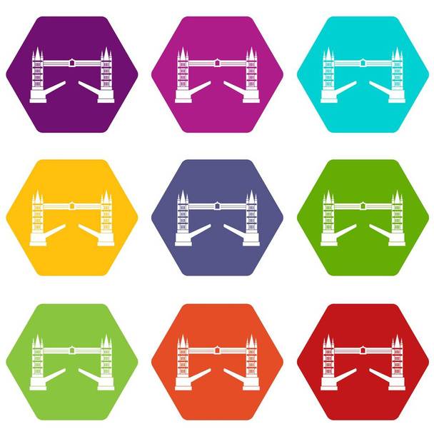 Tower bridge icon set color hexahedron - Vector, afbeelding