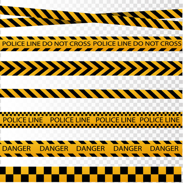 Preto e amarelo polícia faixa fronteira, construção, perigo cautela fitas sem costura vetor definido
 - Vetor, Imagem