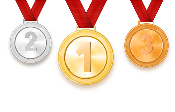 set of gold, silver and bronze medals on a white background.Vector illustration. - Vecteur, image