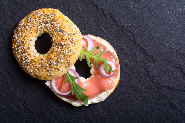 Homemade bagels with salmon  - 写真・画像
