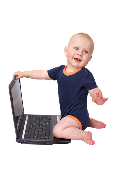 Happy child with laptop - Zdjęcie, obraz