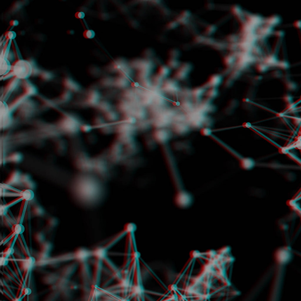 サイバネティック粒子背景を抽象化します。神経叢は、技術の背景をファンタジーします。3 d イラスト。コンピューター生成された接続の概念。多角形領域の背景のドットと線を接続すると - 写真・画像