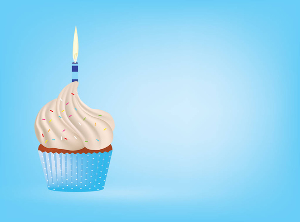 Cupcake with candle on blue background - Vector, Image