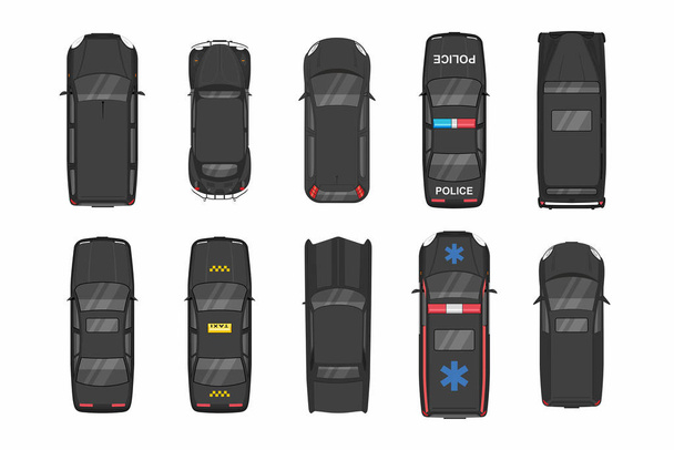 Black Different Cars. Top View - Vector, Image