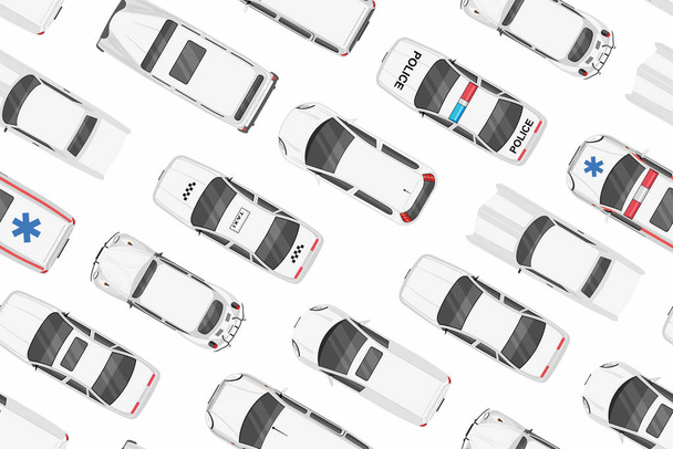 Widok góry białe samochody wzór  - Wektor, obraz