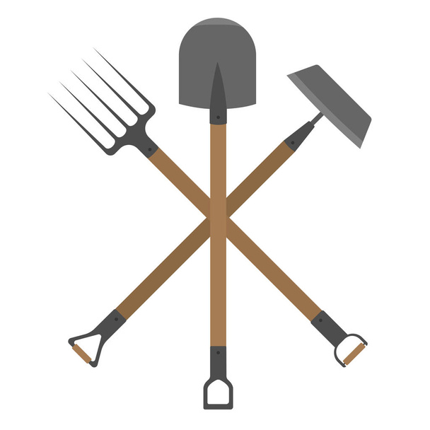 садовые инструменты мини-набор. Иллюстрация вектора лопаты, грабли и мотыги
 - Вектор,изображение