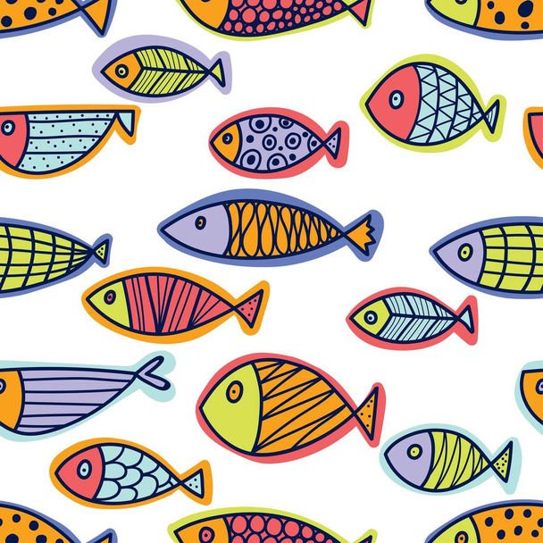 Cute fish.  Kids background. Seamless pattern. - Vector, imagen