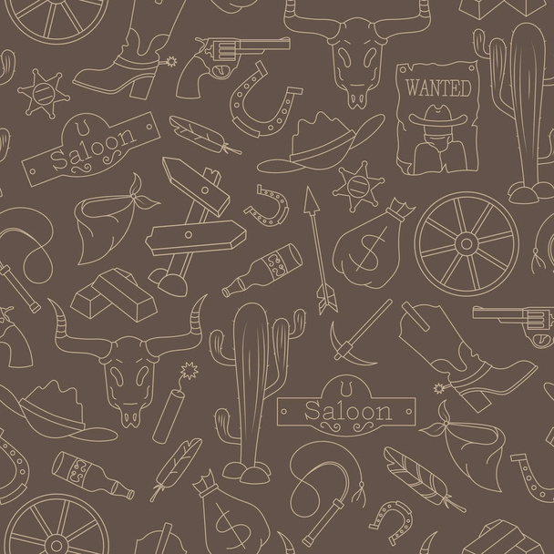 Бесшовный узор темы пиратства и морских путешествий иконки, бежевый контур на коричневом фоне
 - Вектор,изображение