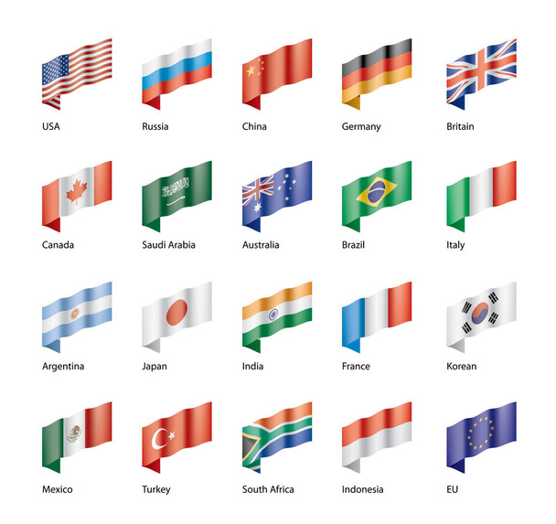 vector set of flags of the G20 - Vektör, Görsel