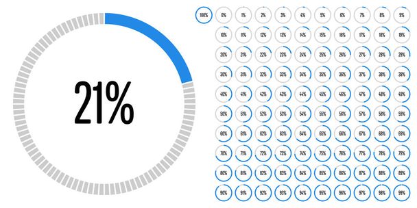 Набор круговых процентных диаграмм от 0 до 100 готовых к использованию для веб-дизайна, пользовательского интерфейса (UI) или инфографики - индикатор с синим цветом
 - Вектор,изображение