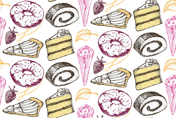 Hand drawn doodle dessert pattern - Vector, Image